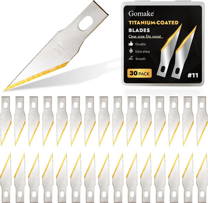 Gomake Exacto Knife Blades #11 Titanium Coated Replacement Blades for Precision Hobby Knife, 30 Pack - Image 1